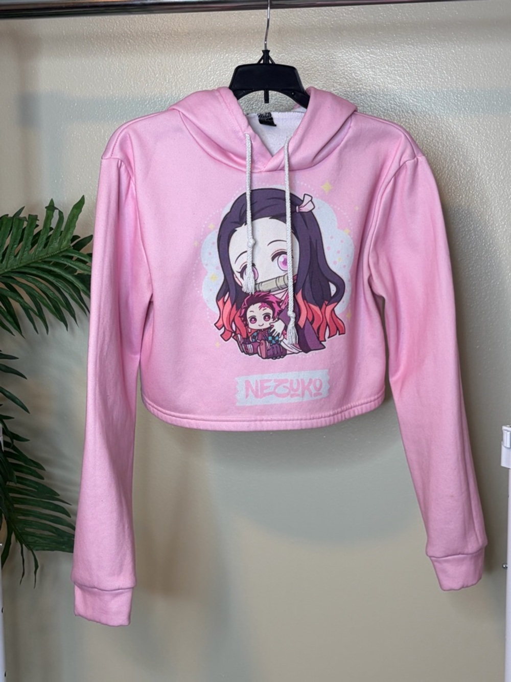 Nezuko Cropped Hoodie Pink Anime Demon Slayer Sweatshirt Cute Ears Y2K Size Med - Picture 6 of 6